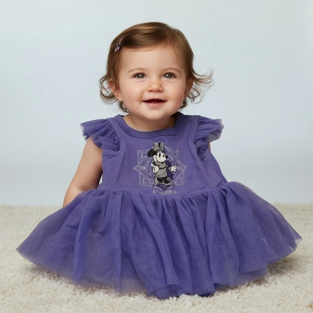 Disney 100th Anniversary Minnie Mouse Tutu Bodysuit Purple 12-18M Disneyland